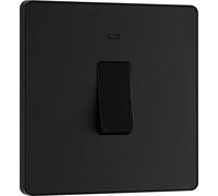 BG Electrical Single Wall Switch with LED Power Indicator, Double Pole, Screwless Front Plate, Round Edges, Evolve, Matt Black, 20A, PCDMB31B