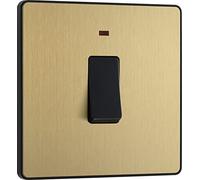 BG Electrical Single Wall Switch with LED Power Indicator, Double Pole, Screwless Front Plate, Round Edges, Evolve, Satin Brass, 20A, PCDSB31B