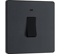 BG Electrical Single Wall Switch with LED Power Indicator, Double Pole, Screwless Front Plate, Round Edges, Evolve, Matt Grey, 20A, PCDMG31B