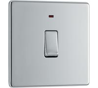 BG Screwless Flatplate Polished Chrome Single Switch, 20A With Power Indicator - FPC31
