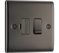 BG Electrical Switched Fused Connection Unit, Fused Spur Switch, Double Pole, Raised and Slim Profile, Round Edges, Nexus Metal, Black Nickel, 13A, NBN50