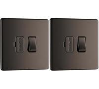 BG Electrical Switched Fused Connection Unit, Fused Spur Switch, Double Pole, Screwless Front Plate, Slim Profile, Premium Flatplate, Black Nickel, 13A, FBN50 (Pack of 2)