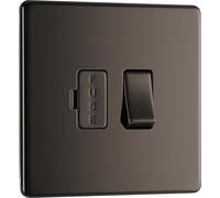 BG Electrical Switched Fused Connection Unit, Fused Spur Switch, Double Pole, Screwless Front Plate, Slim Profile, Premium Flatplate, Black Nickel, 13A, FBN50