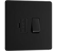 BG Electrical Switched Fused Connection Unit, Fused Spur Switch, Double Pole, Screwless Front Plate, Slim Profile, Premium Flatplate, Matt Black, 13A, FFB50