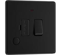 BG Electrical Switched Fused Connection Unit with LED Power Indicator and Flex Outlet, Fused Spur Switch, Double Pole, Screwless Front Plate, Slim Profile, Premium Flatplate, Matt Black, 13A, FFB53