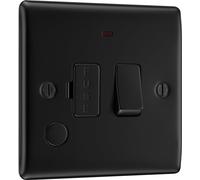BG Electrical Switched Fused Connection Unit with LED Power Indicator and Flex Outlet, Fused Spur Switch, Double Pole, Raised and Slim Profile, Round Edges, Nexus Metal, Matt Black, 13A, NFB53