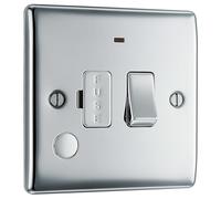 BG Electrical Switched Fused Connection Unit with LED Power Indicator and Flex Outlet, Fused Spur Switch, Double Pole, Raised and Slim Profile, Round Edges, Nexus Metal, Polished Chrome, 13A, NPC53