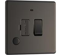 Screwless Flatplate Black Nickel Switched 13A Fused Connection Unit With Power Indicator And Cable Outlet FBN53-01
