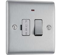 BG Electrical Switched Fused Connection Unit with LED Power Indicator, Fused Spur Switch, Double Pole, Raised and Slim Profile, Round Edges, Nexus Metal, Brushed Steel, 13A, NBS52