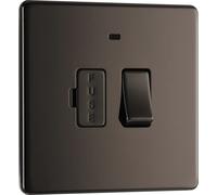 BG Electrical Switched Fused Connection Unit with LED Power Indicator, Fused Spur Switch, Double Pole, Screwless Front Plate, Slim Profile, Premium Flatplate, Black Nickel, 13A, FBN52