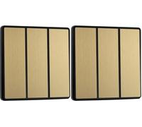 BG Electrical Triple Wall Light Switch, 2-Way, Edge-to-Edge Rockers, Screwless Appearance, Round Edges, Evolve, Satin Brass, 20A, 16AX, PCDSB43EB (Pack of 2)