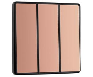 BG Electrical Triple Wall Light Switch, 2-Way, Edge-to-Edge Rockers, Screwless Appearance, Round Edges, Evolve, Polished Copper, 20A, 16AX, PCDCP43EB