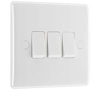 BG Electrical Triple Wall Light Switch, 2 Way, Round Edge, Nexus 800 Series, White Moulded, 20A, 16AX, 843