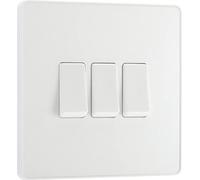 BG Electrical Triple Wall Light Switch, 2 Way, Screwless Front Plate, Round Edges, Evolve, Pearlescent White, 20A, 16AX, PCDCL43W