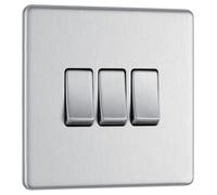 Screwless Flatplate Brushed Steel Triple Switch 10Ax 2 Way FBS43-01