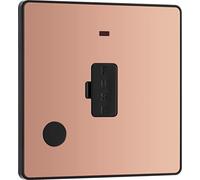 BG Electrical Unswitched Fused Connection Unit with LED Power Indicator and Flex Outlet, Fused Spur FCU, Double Pole, Screwless Front Plate, Round Edges, Evolve, Polished Copper, 13A, PCDPC54B