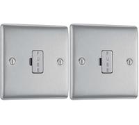 BG Electrical Unswitched Fused Spur Connection Unit, Double Pole, Raised and Slim Profile, Round Edges, Nexus Metal, Brushed Steel, 13A, NBS54 (Pack of 2)