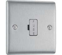 BG Electrical Unswitched Fused Spur Connection Unit, Double Pole, Raised and Slim Profile, Round Edges, Nexus Metal, Brushed Steel, 13A, NBS54