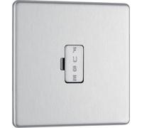 BG Electrical Unswitched Fused Spur Connection Unit, Double Pole, Screwless Front Plate, Slim Profile, Premium Flatplate, Brushed Steel, 13A, FBS54