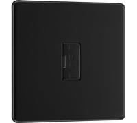 BG Electrical Unswitched Fused Spur Connection Unit, Double Pole, Screwless Front Plate, Slim Profile, Premium Flatplate, Matt Black, 13A, FFB54