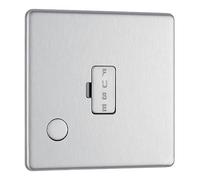 Screwless Flatplate Brushed Steel Unswitched 13A Fused Connection Unit With Cable Outlet FBS55-01