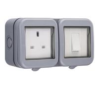 BG Electrical Weatherproof Outdoor Single Light Switch and Single Power Socket, IP55 Rated, 13 Amps