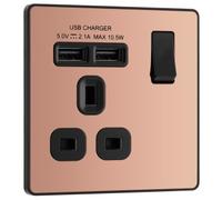 BG Evolve 13A Single Switched Power Socket & 2 x USB (2.1A) - Polished Copper