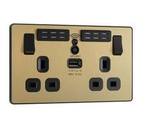 BG Evolve PCDSB22UWRB 13A Double Switched Power Socket + WiFi Extender + 1xUSB(2.1A) - Satin Brass (Black)