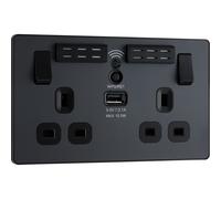 British General Bg Evolve Pcdmg22Uwrb Matt Grey 2 Gang 13A 1X Usb-A 2.1A Socket-Black Insert