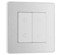 BG Electrical Double Slave/Secondary Touch Dimmer Wall Light Switch, 2-Way, Trailing Edge, Screwless Front Plate, Evolve, Brushed Steel, 200W, PCDBSTDS2W