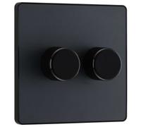 BG Electrical Intelligent Double Wall Dimmer Switch, 2 Way, Screwless Front Plate, Evolve, Matt Grey, 200W, PCDMG82B
