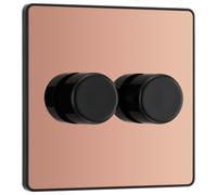 British General Profile Double 2 Way 200W Screwless Dimmer Switch Gloss Copper