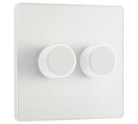 BG Electrical Intelligent Double Wall Dimmer Switch, 2 Way, Screwless Front Plate, Evolve, Pearlescent White, 200W, PCDCL82W