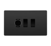 BG Evolve Black Chrome 3 Gang Custom Grid Switch 1x LED Dimmer 2x 2 Way Switch