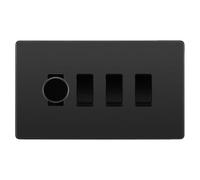 BG Evolve Black Chrome 4 Gang Custom Grid Switch 1x LED Dimmer 3x 2 Way Switch