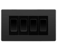 BG Evolve Black Chrome 4-Gang Light Switch 3x 2-Way + 1x Intermediate - Black Inserts