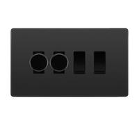 BG Evolve Black Chrome 4 Gang Light Switch Grid - 2x Trailing-Edge LED Dimmer, 1x Intermediate, 1x 2-Way Switch