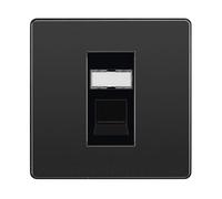 BG Evolve Black Chrome Single 1 Gang RJ45 Data Socket Black Insert PCDBCRJ451