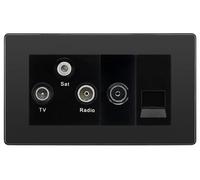 BG Evolve Black Chrome TV/FM/SAT + Return & 1 Gang Tel - Screened Triplex Socket