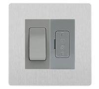 BG Evolve Brushed Steel 20A Double Pole Switch with 13A Fused Spur Plate - Grey Insert