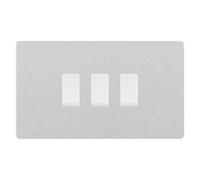 BG Evolve Brushed Steel 3 Gang Custom Grid Light Switch Double Format