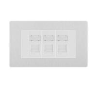 BG Evolve Brushed Steel 3 Gang RJ45 CAT6 Data Socket Outlet, IDC Type PCDBSRJ453W