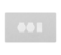 BG Evolve Brushed Steel 3 Gang Switch 2x Dual Mode LED Dimmer 1x Intermediate Custom Grid
