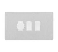 BG Evolve Brushed Steel 3G Light Switch Grid - 1x Trailing-Edge LED Dimmer + 1x Intermediate Switch + 1x 2-Way Switch