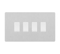 BG Evolve Brushed Steel 4 Gang Custom Grid Light Switch Double Format