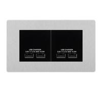 BG Evolve Brushed Steel 4-Gang Euro Plate with 2X USB-A Dual Chargers - Black Insert