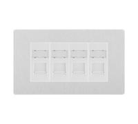 BG Evolve Brushed Steel 4 Gang RJ45 CAT6 Data Socket Outlet, IDC Type PCDBSRJ454W