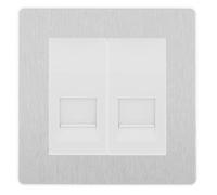 BG Evolve Brushed Steel Double Master Telephone Socket - White Insert