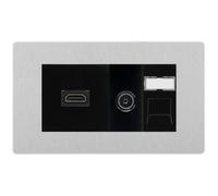 BG Evolve Brushed Steel Media Wall Plate TV Aerial HDMI CAT6 Outlet Black