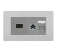 BG Evolve Brushed Steel Media Wall Plate TV Aerial HDMI CAT6 Outlet Grey